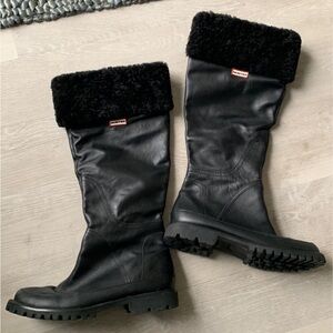 Hunter Women's Black Leather Boots 10